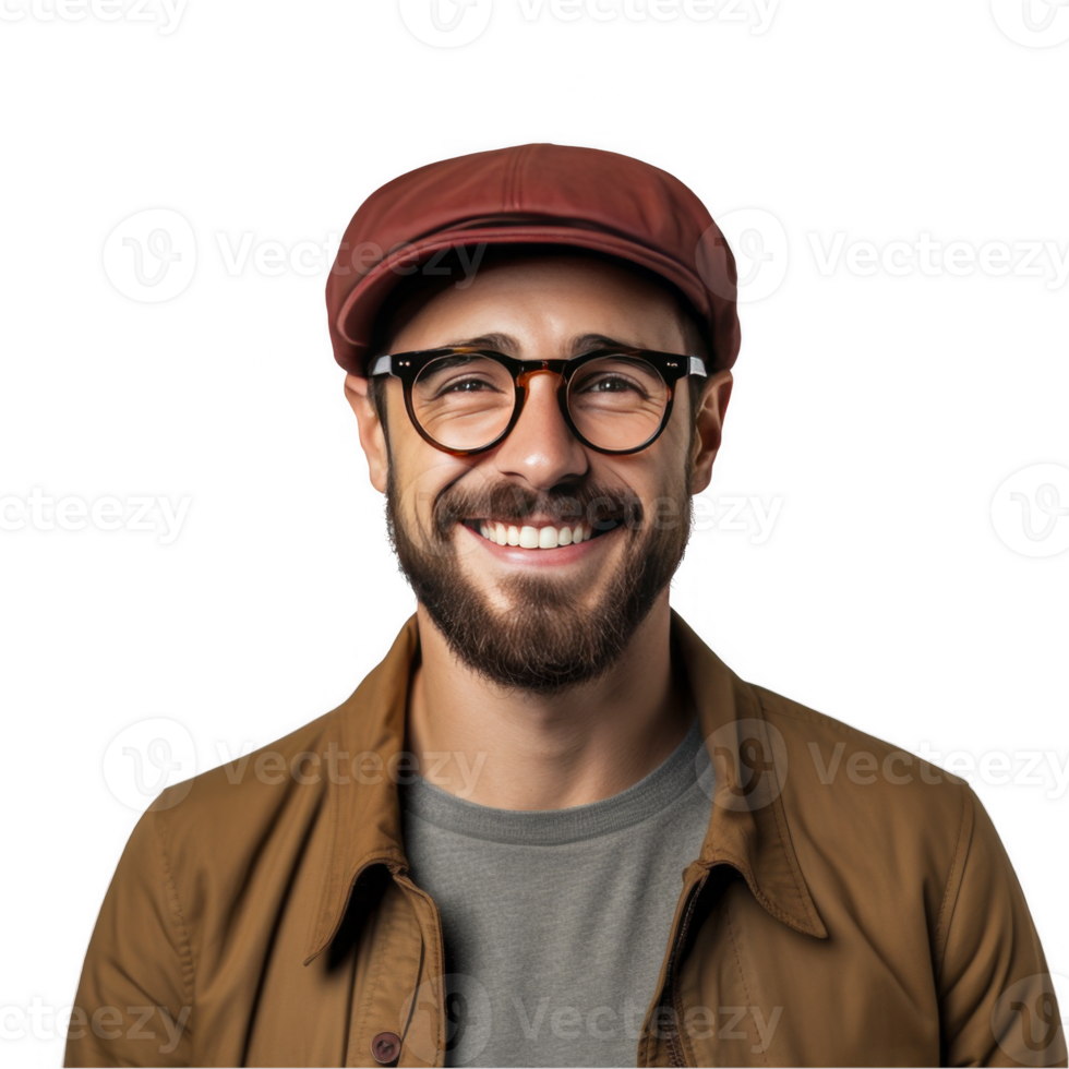 A man with glasses and a hat smiling png