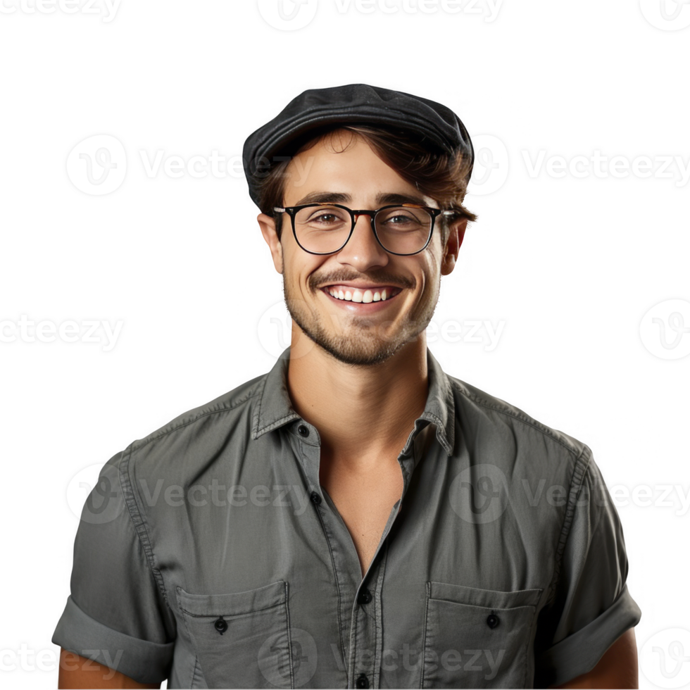 A man wearing glasses and a hat smiling png