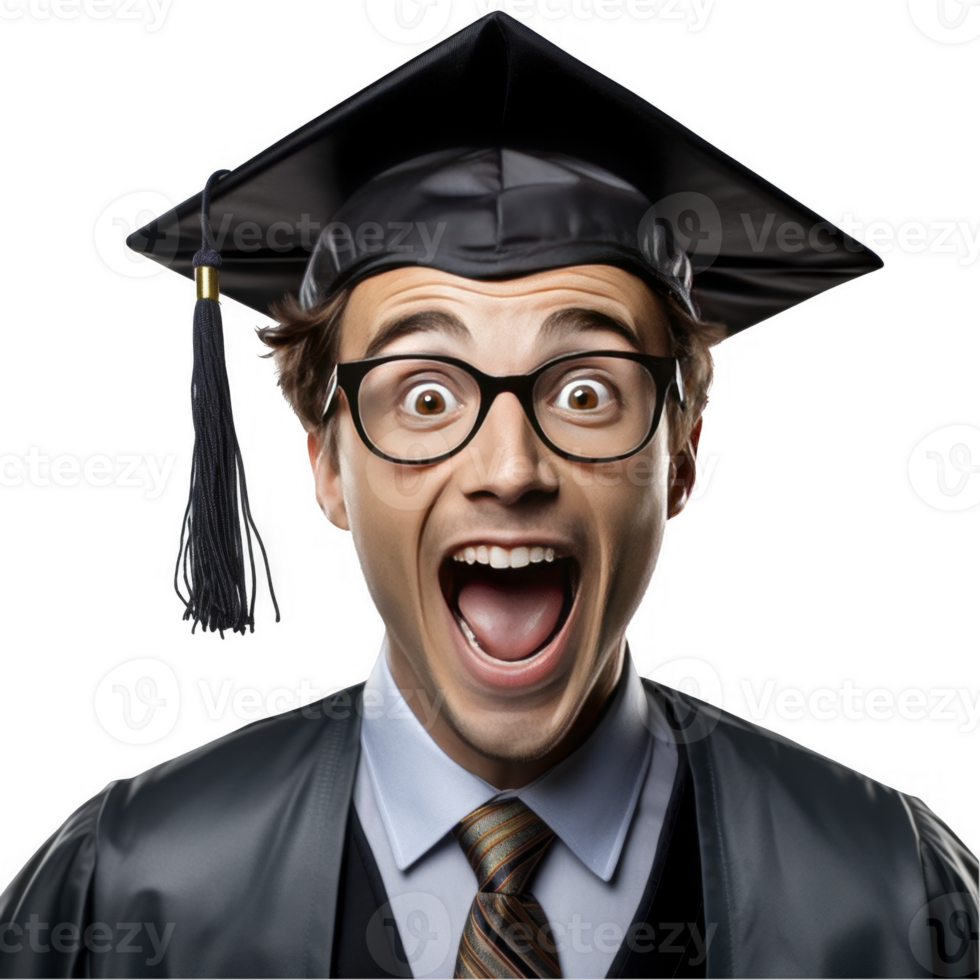 A man in a graduation cap and gown with his mouth open png
