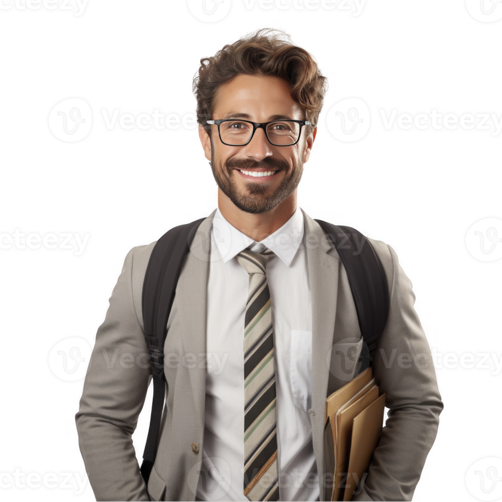 A man with glasses and a suit is holding a folder png