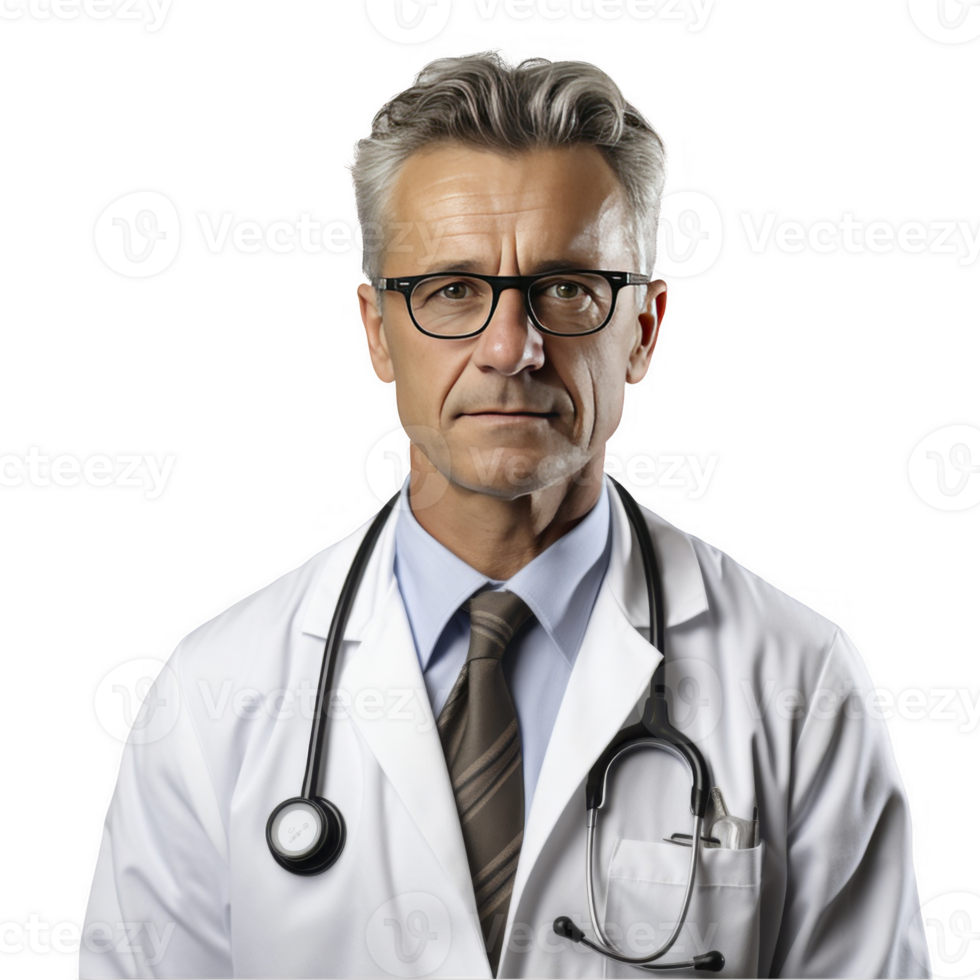 A man in a white lab coat and tie png