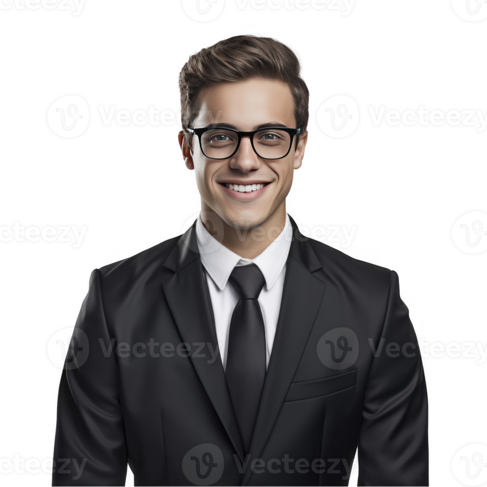 A man in a suit and glasses png