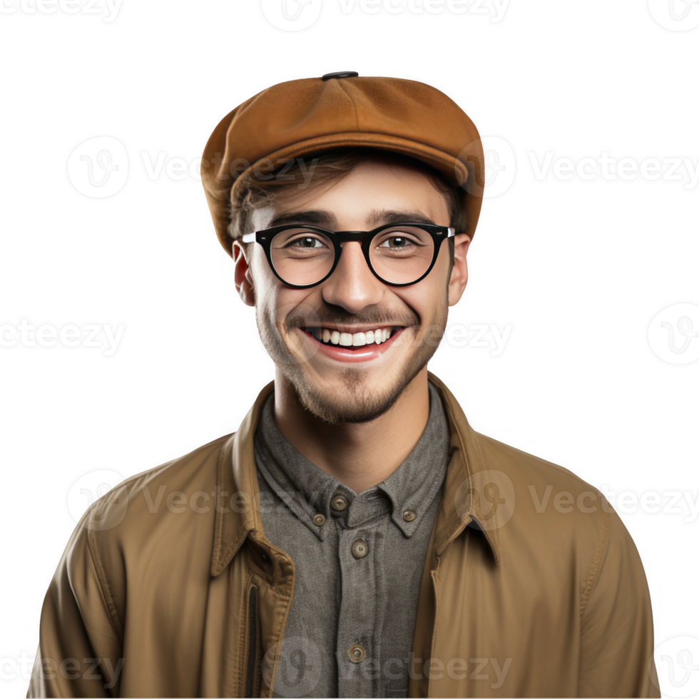 A man wearing glasses and a hat smiling png