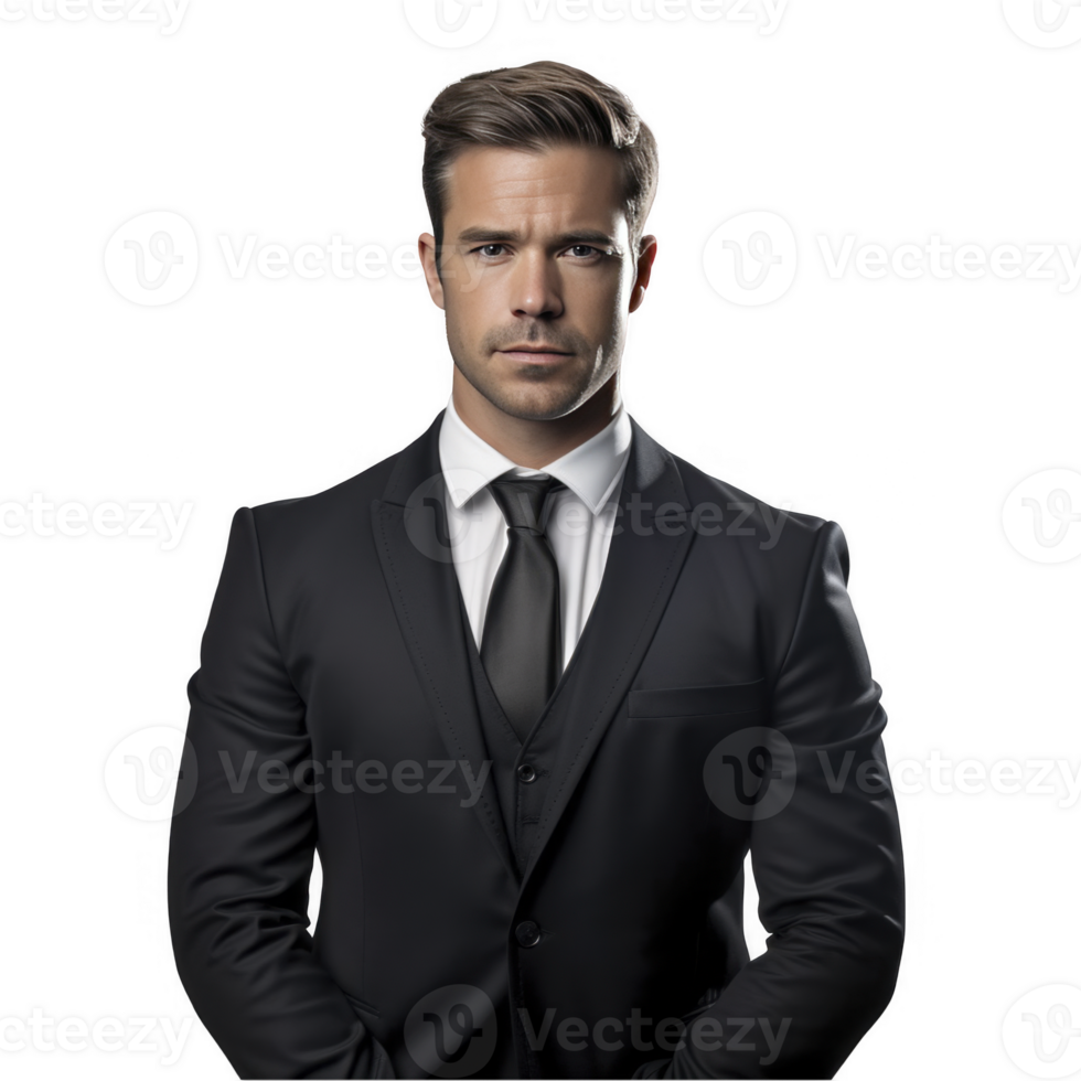 A man in a suit and tie standing with his arms crossed png