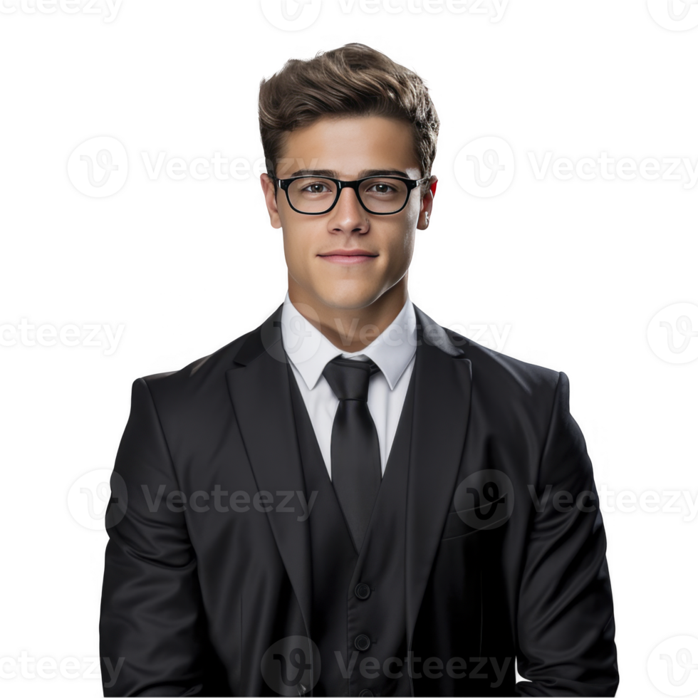 A man in a suit and glasses png