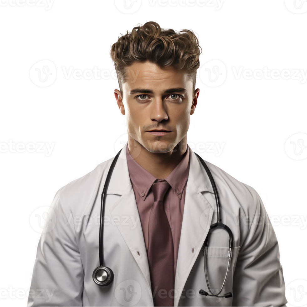 A man in a white lab coat and tie png