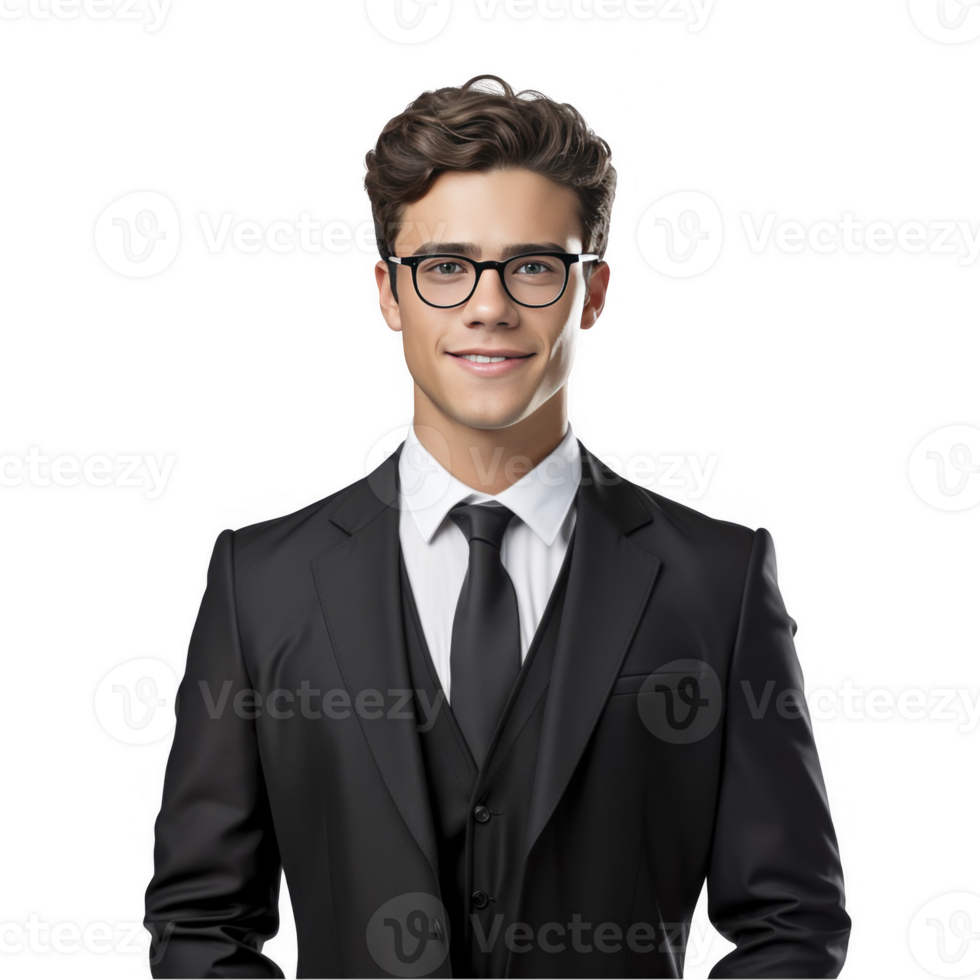 A young man in a suit and glasses png