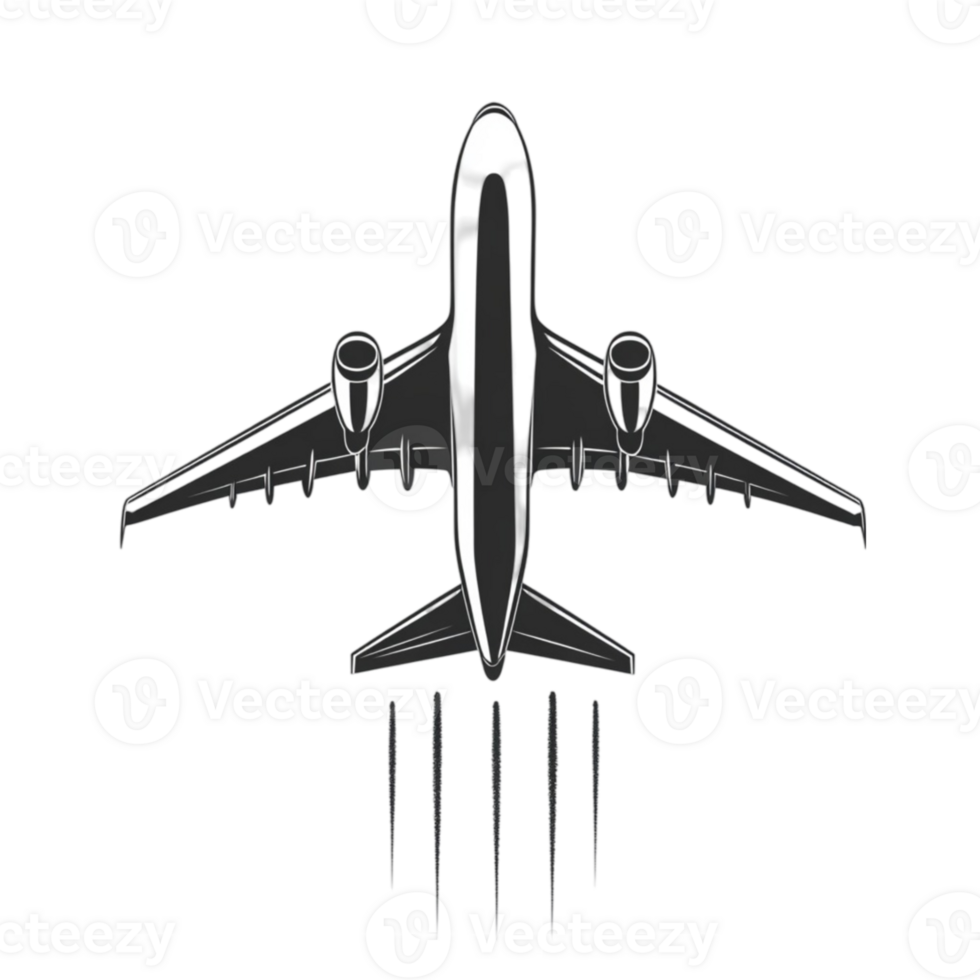 A black and white drawing of an airplane png