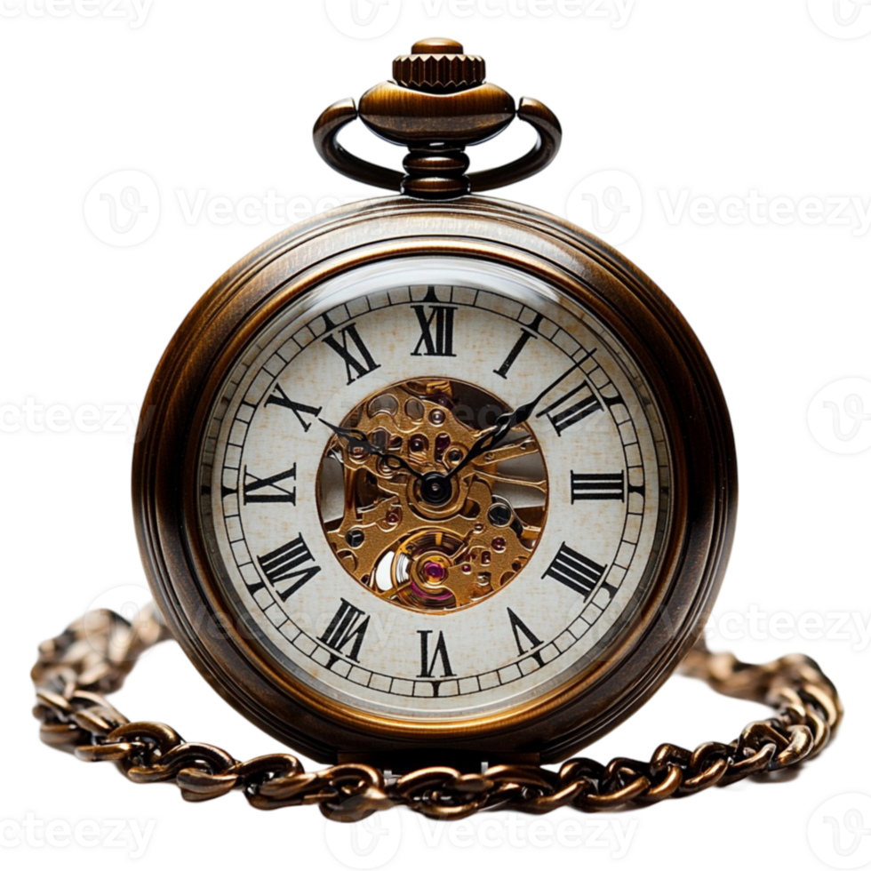 A pocket watch with chain and roman numerals png
