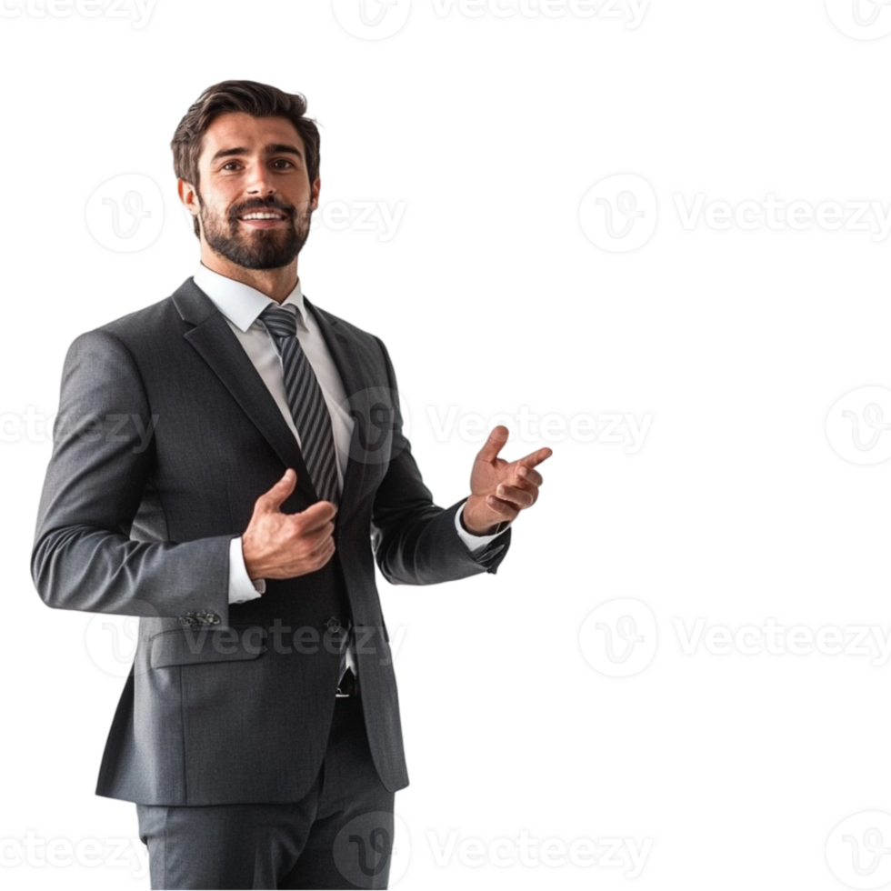 A man in a suit is gesturing while standing png