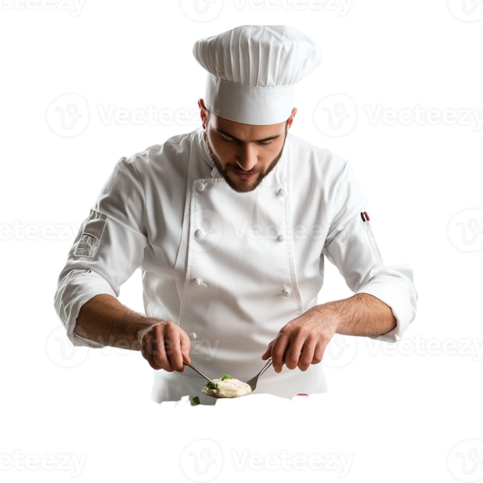 Chef in white chef hat preparing food png