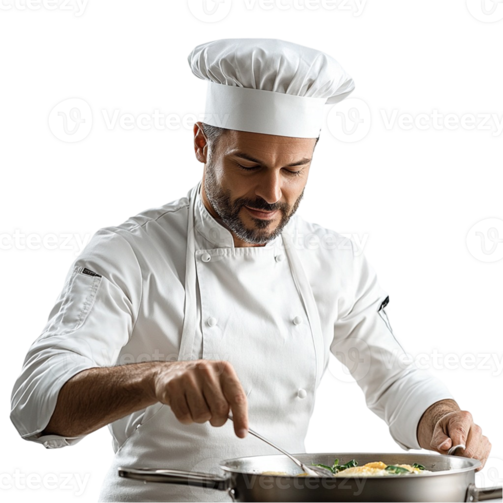 Chef cooking food in a pan png