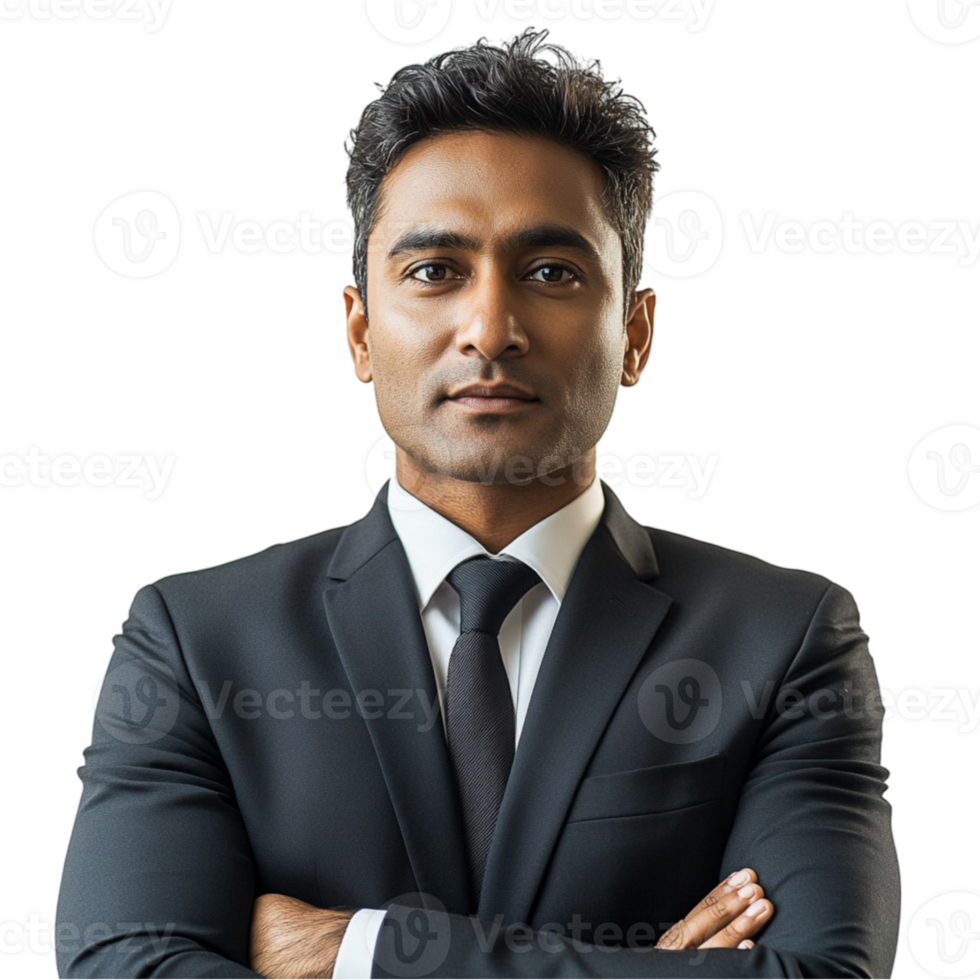 A man in a suit and tie standing with his arms crossed png