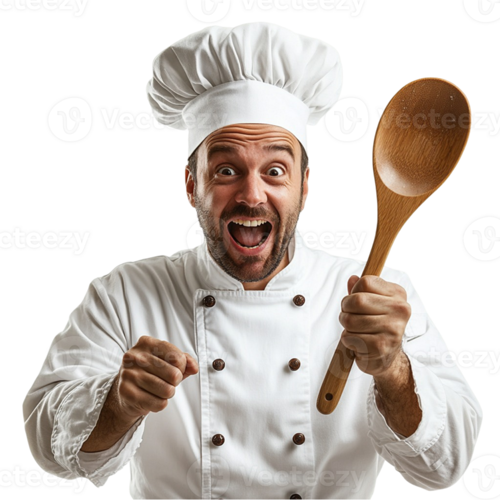 een Mens in een chef-kok uniform Holding een houten lepel png