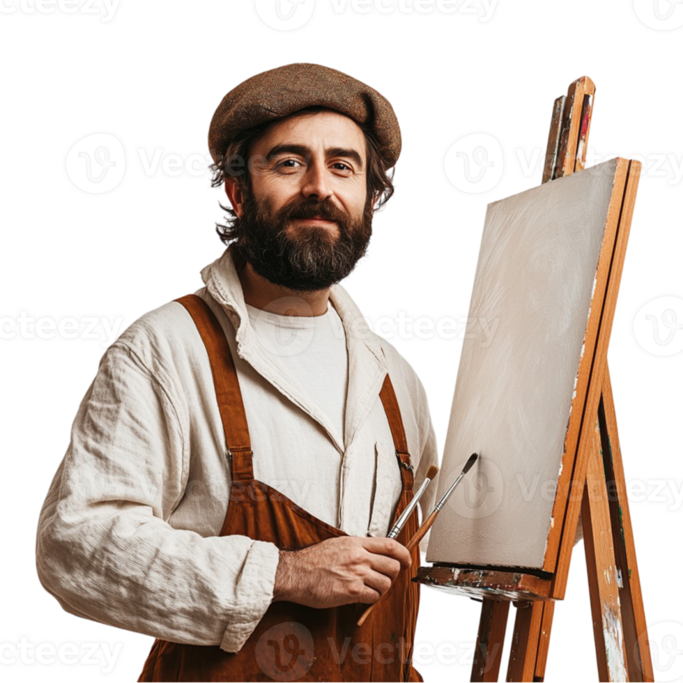 A bearded man with a beard and a hat is holding a paintbrush png
