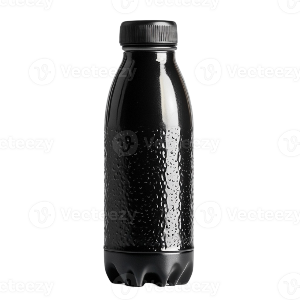 A black plastic bottle with a lid on a black background png