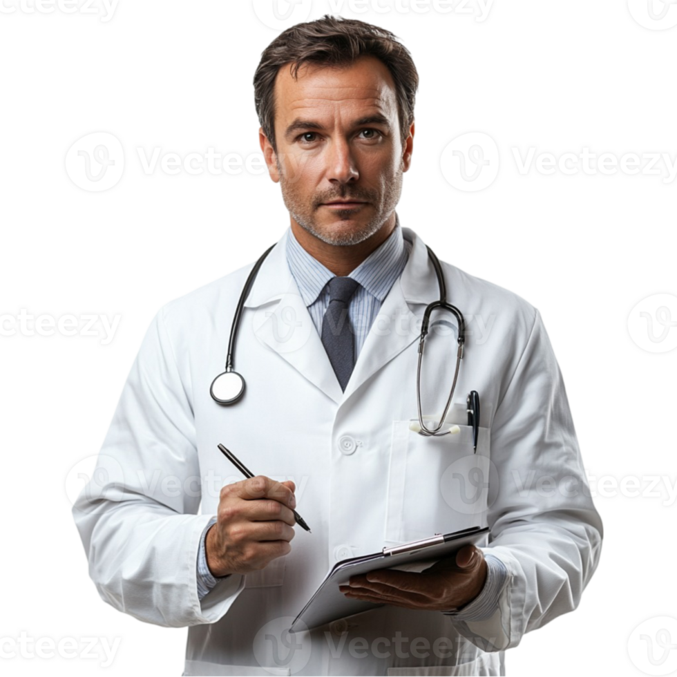 A male doctor holding a clipboard and pen png