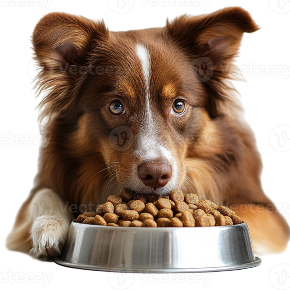 A dog eating food from a bowl png
