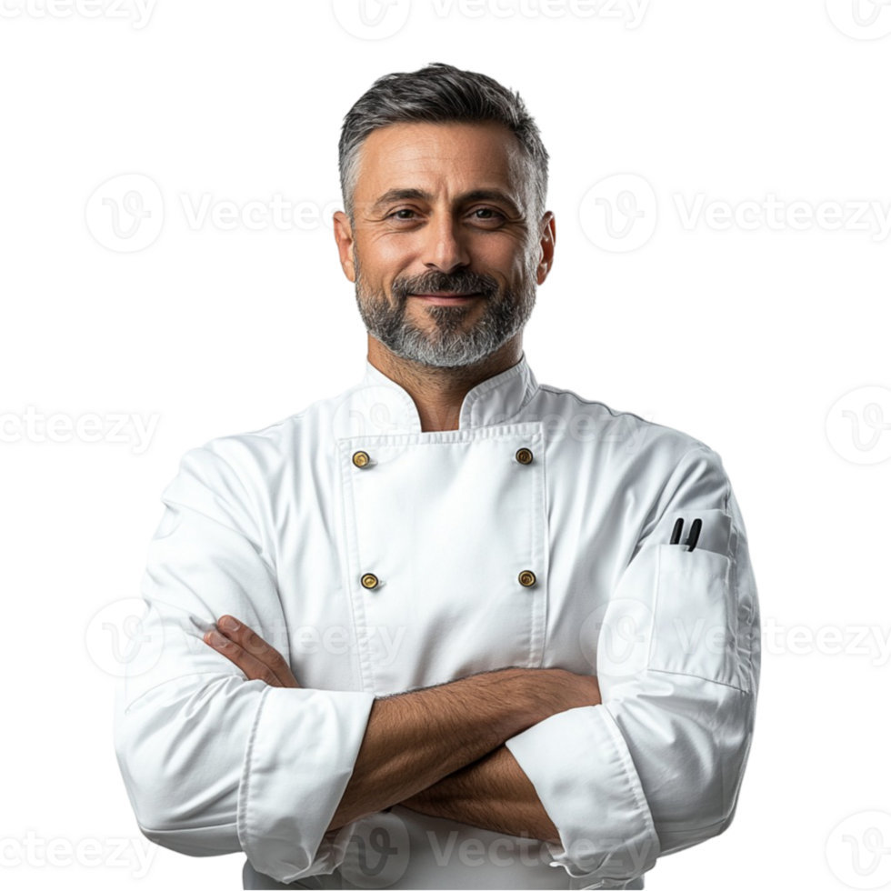 A male chef with a beard and white shirt png