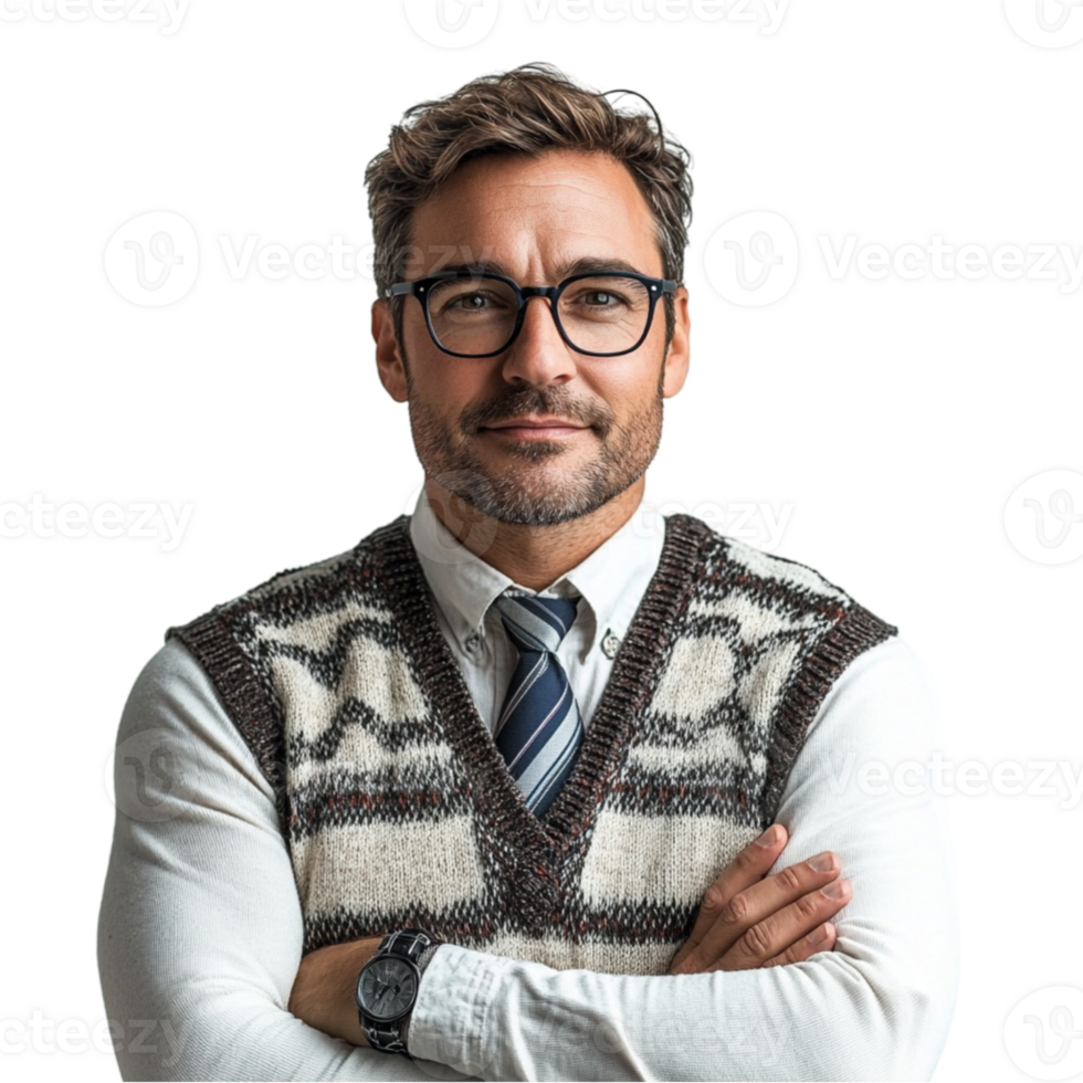 A man wearing glasses and a sweater vest png