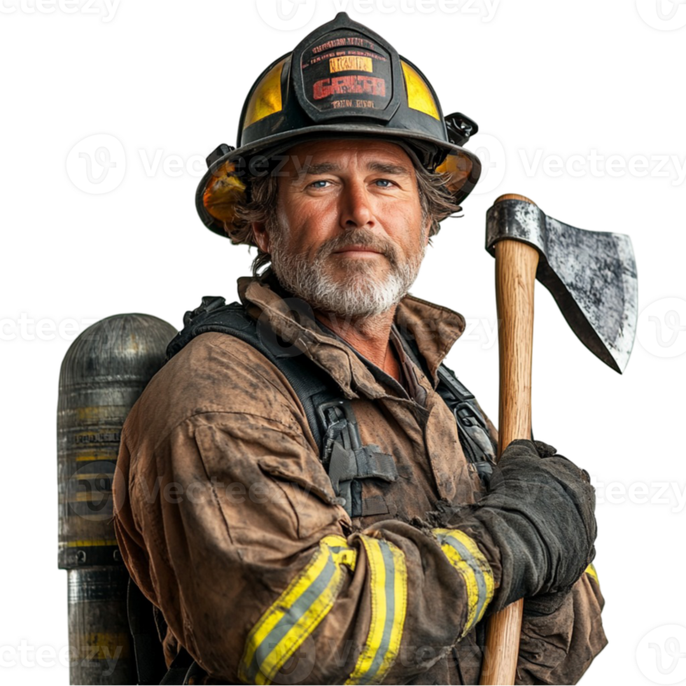 A man in a fireman's uniform holding an ax png