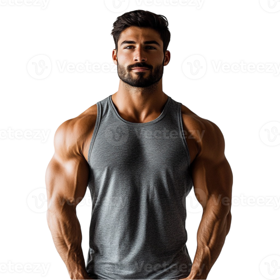 A man in a tank top standing with his hands on his hips png