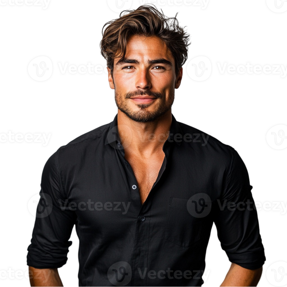 A man in a black shirt posing for the camera png