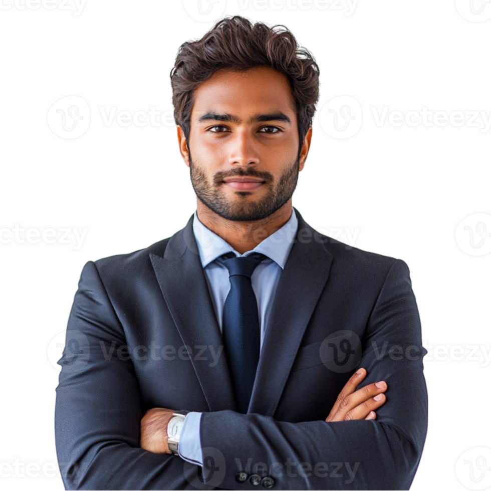 A man in a suit and tie standing with his arms crossed png