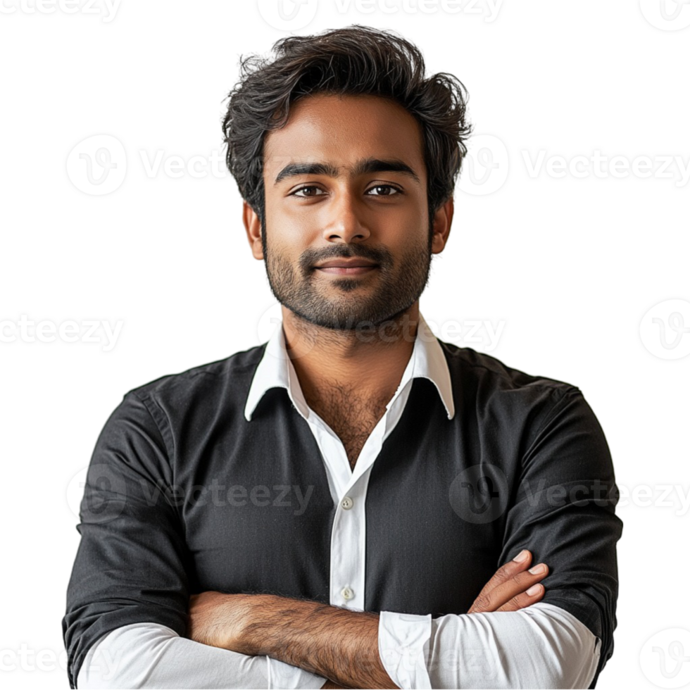 A man with his arms crossed standing in front of a black background png