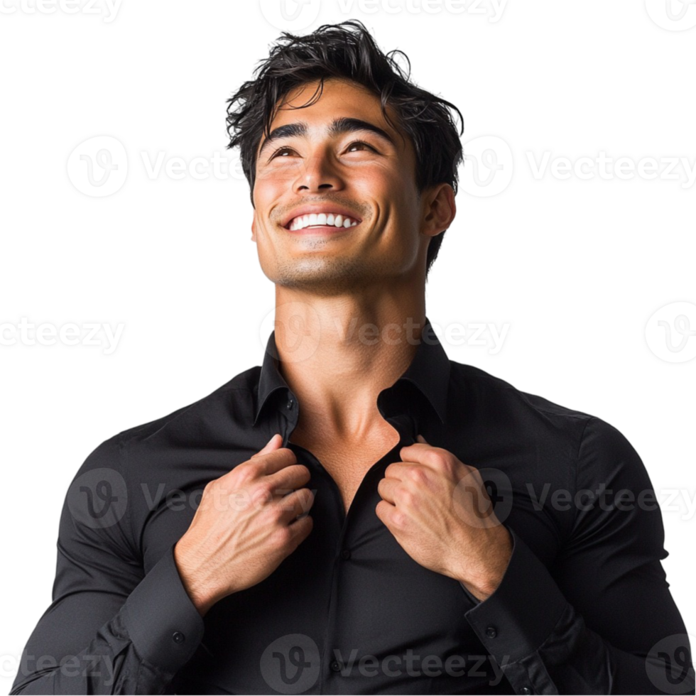 A man in a black shirt smiling png