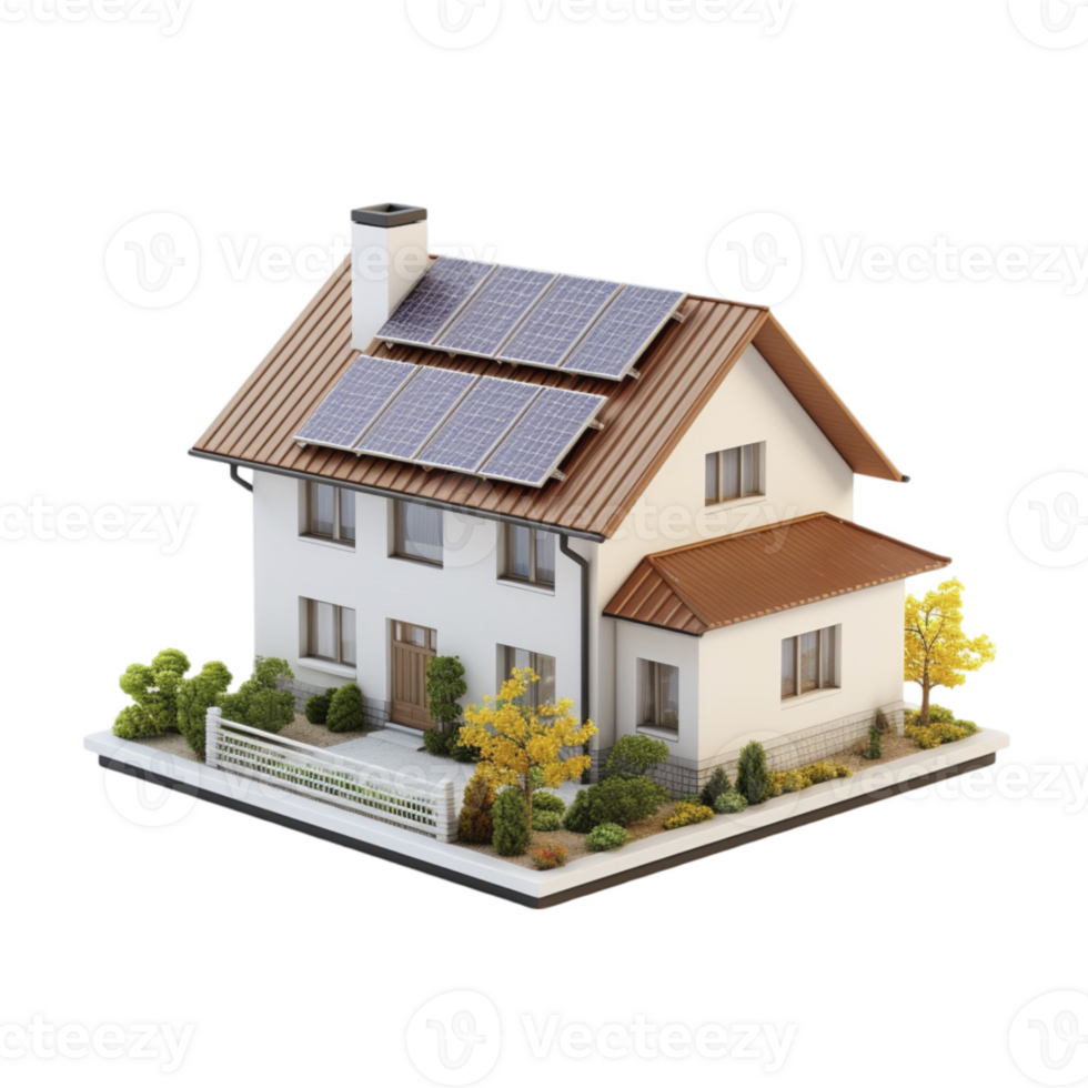 Modern house with solar panel isolated on transparent background png