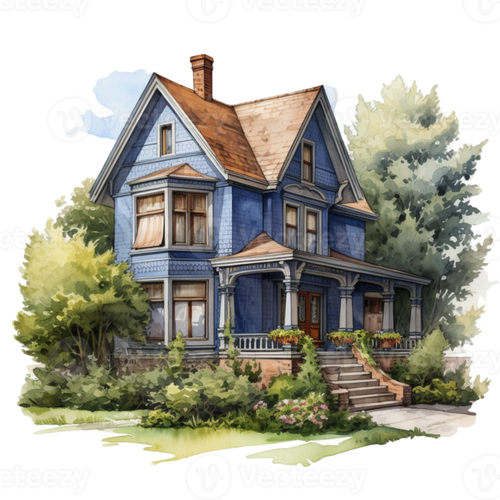 Watercolor rustic wooden house on transparent background png