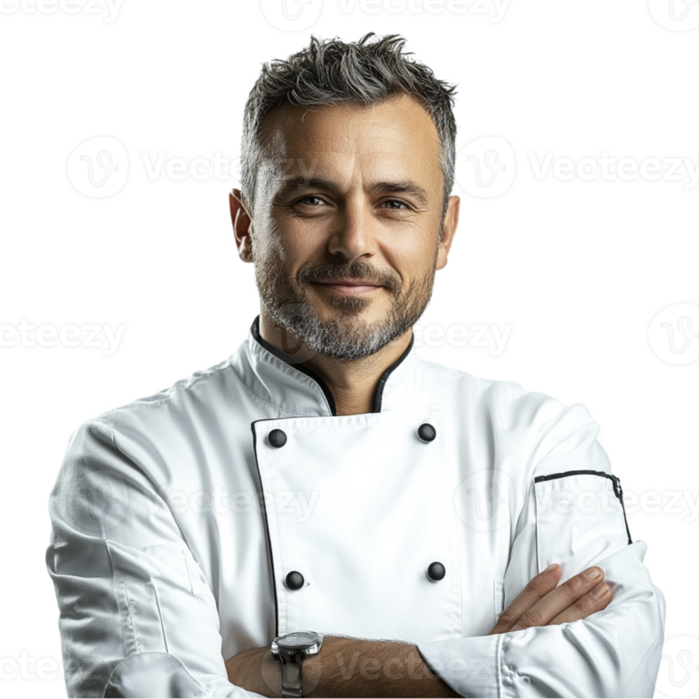 Happy male Chef wear uniform isolated on transparent background png