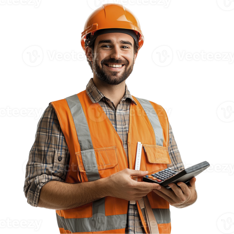 Happy male constructer on transparent background png