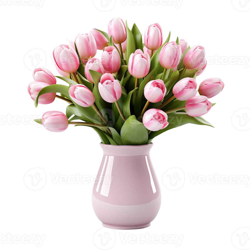 pink tulips in a vase isolated on transparent background png