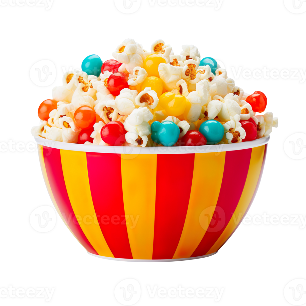 Popcorn in colorful bowl isolated on transparent background png