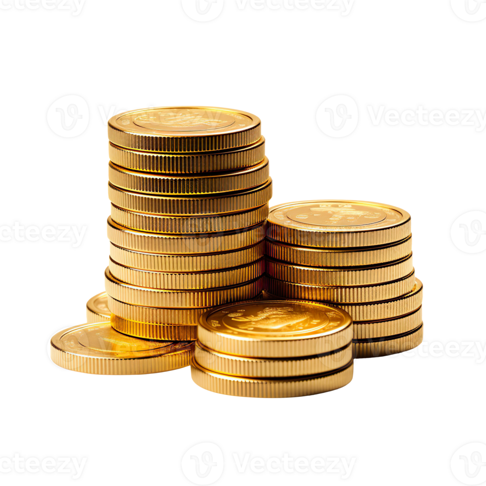 pile of gold coins isolated on transparent background png