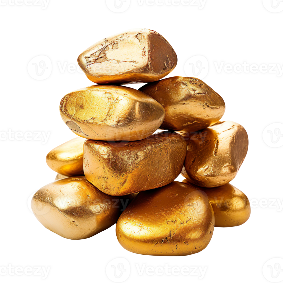 pile of gold stones isolated on transparent background png