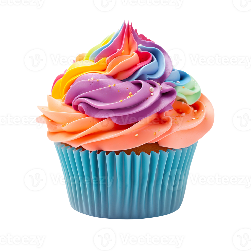 Rainbow cupcake isolated on transparent background png
