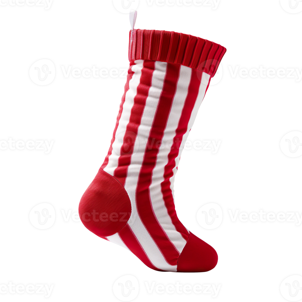 Red and white Christmas stocking isolated on transparent background png