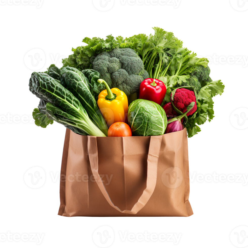 Vegetables in a paper bag isolated on transparent background png