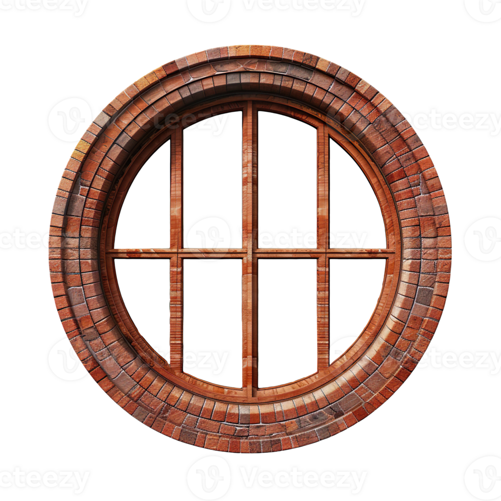 Vintage round brick window isolated on transparent background png