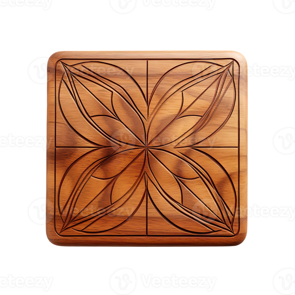 square wooden coaster isolated on transparent background png