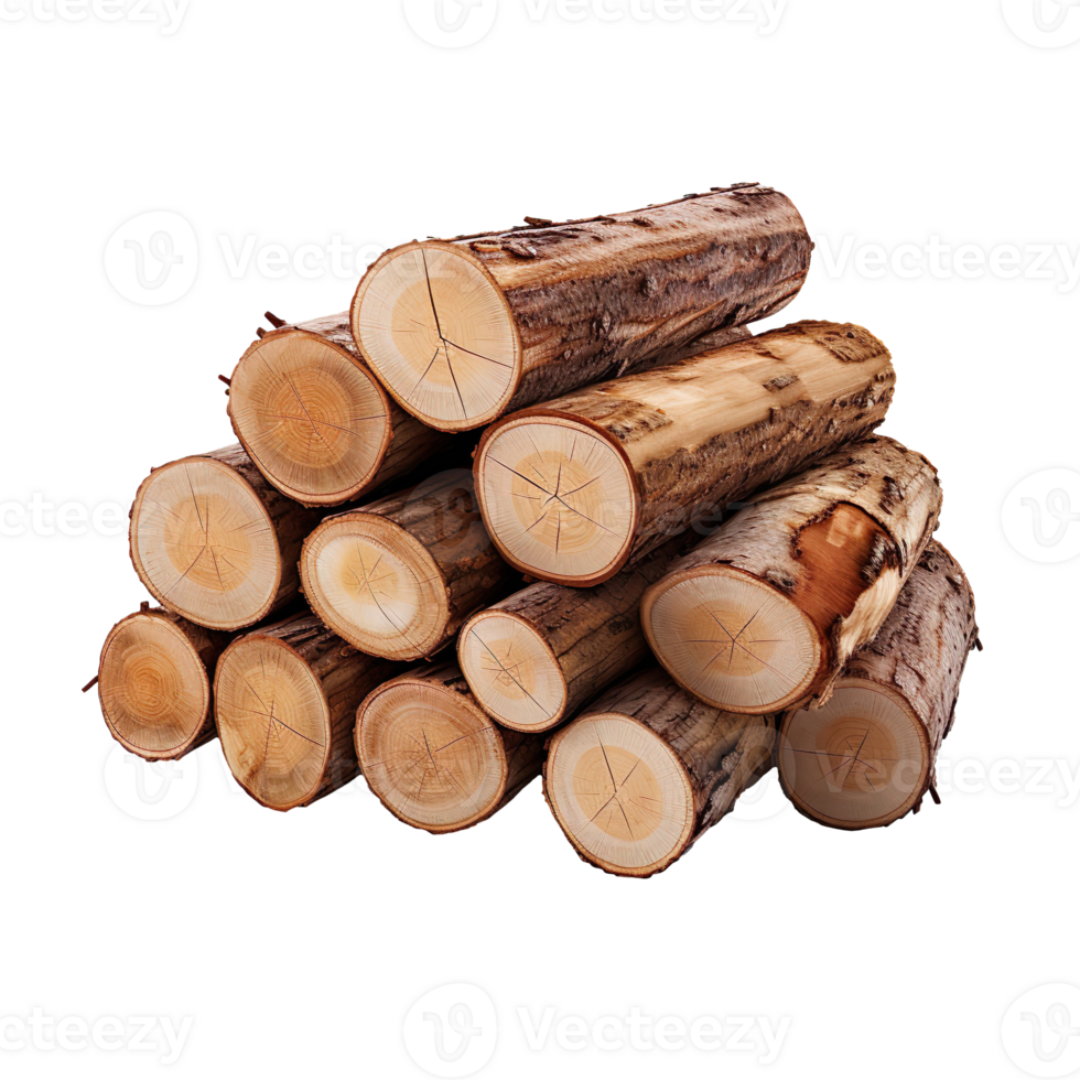 Stack of logs isolated on transparent background png