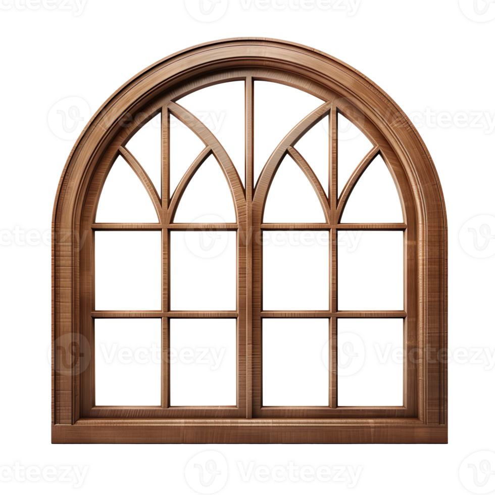 Wooden arched brown window isolated on transparent background png