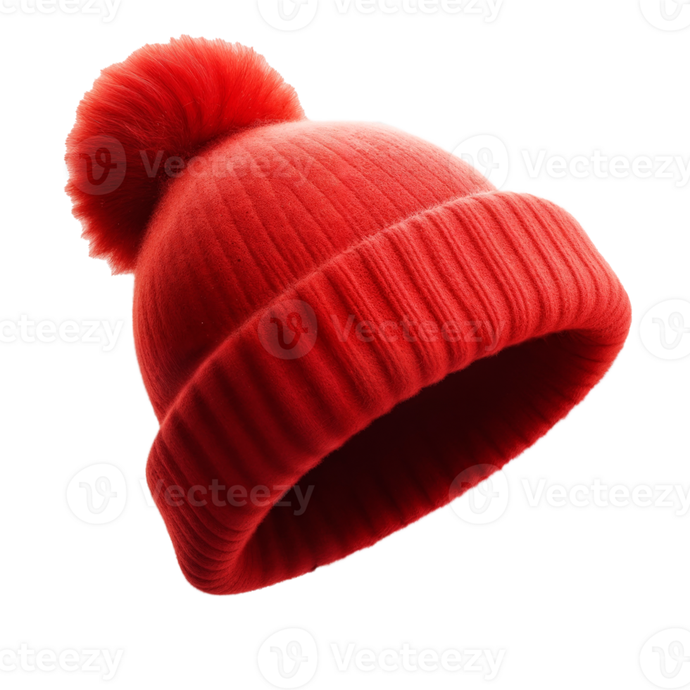Red wool hat with pompom isolated on transparent background png