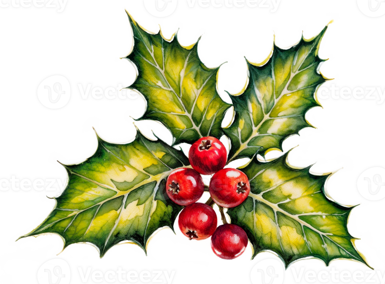 Watercolor art of Holly berry isolated on transparent background png