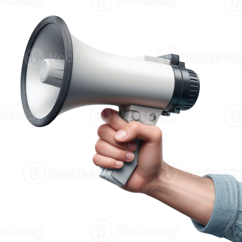 Hand holding a megaphone isolated on transparent background png