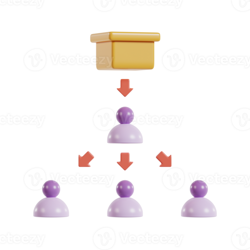 A graphic depicting a box with items being distributed to multiple people. png