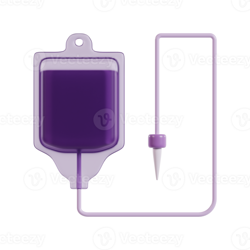 A purple IV bag with tubing, used for administering fluids or medication in medical settings. png